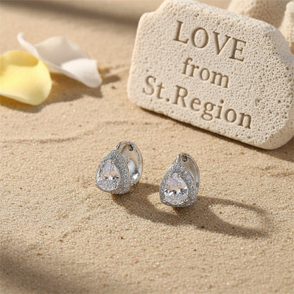 Crystal and Cubic Zirconia Pear-Cut Huggie Earrings, huggie earrings, botanical inspired, lifestyle look