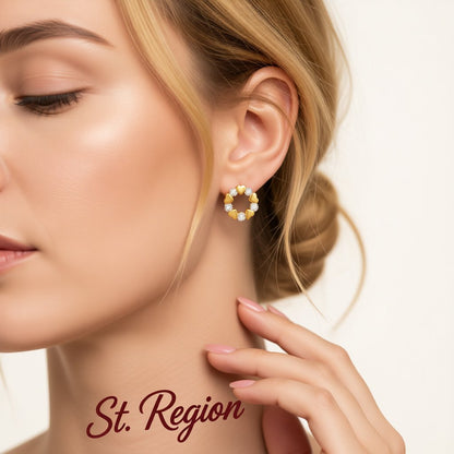Cubic Zirconia and 18K Gold-Plated Heart Circle Stud Earrings, gold stud earrings for women, everyday style, styled look