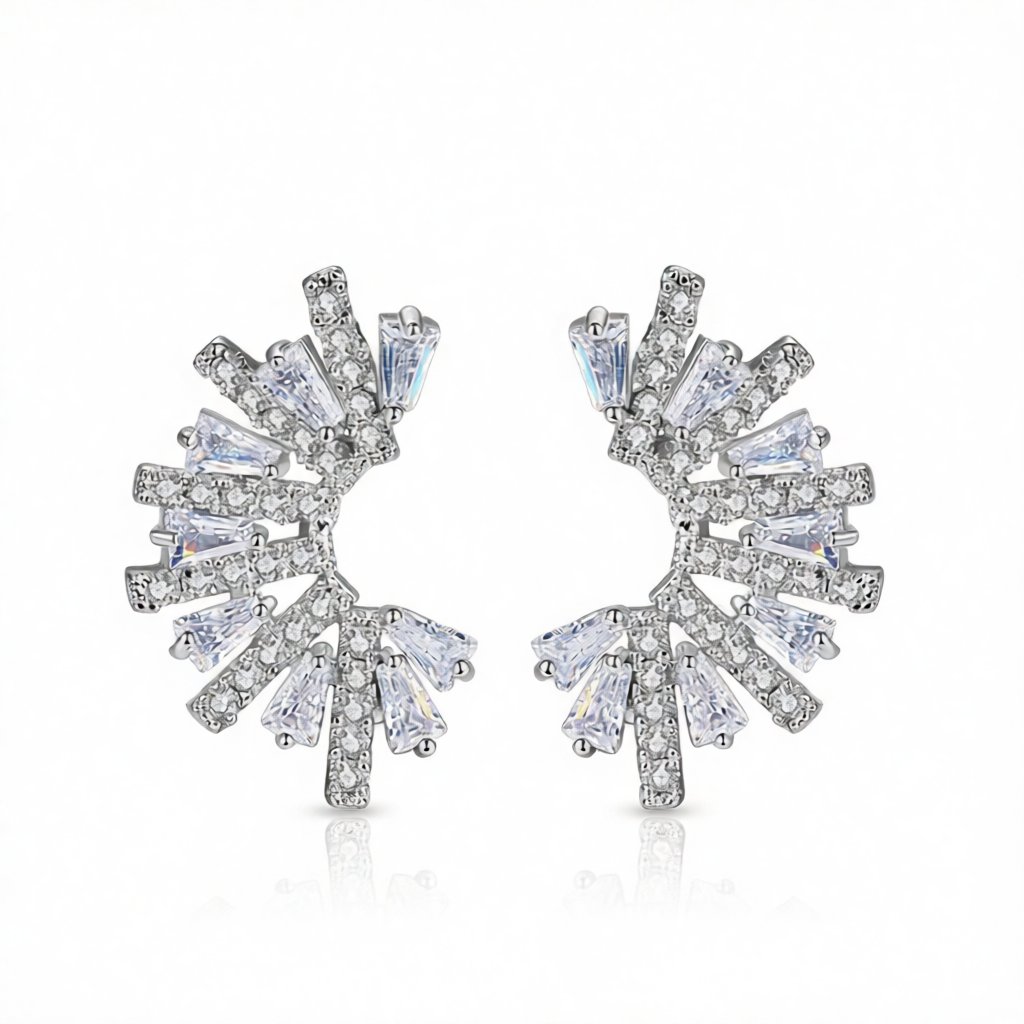 Crystal and Cubic Zirconia Fan Stud Earrings, stud earrings for women, vintage-inspired design, side view