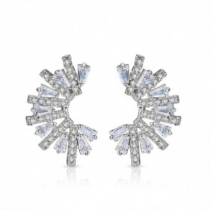 Crystal and Cubic Zirconia Fan Stud Earrings, stud earrings for women, vintage-inspired design, side view