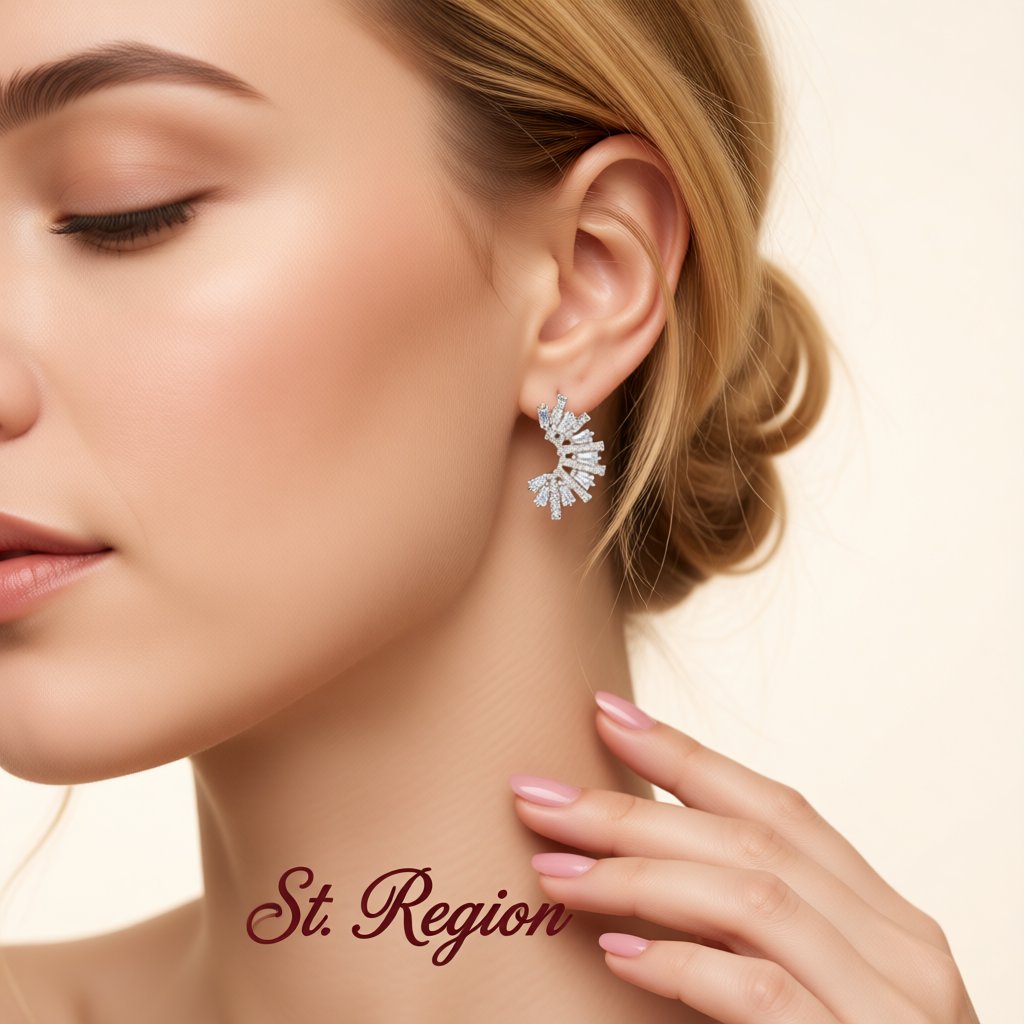 Crystal and Cubic Zirconia Fan Stud Earrings, stud earrings for women, vintage-inspired design, styled look