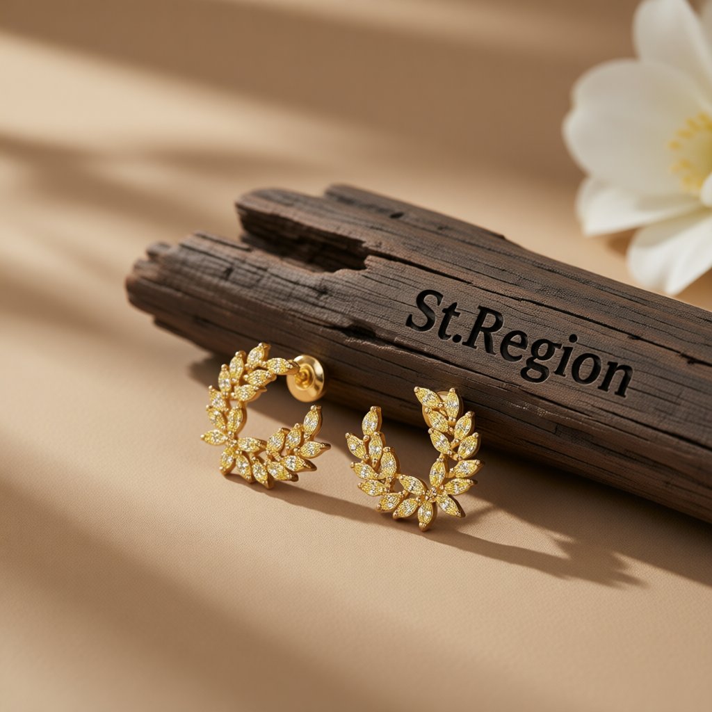 Crystal and 18K Gold-Plated Branch Stud Earrings, gold stud earrings for women, elegant gift for her, front view