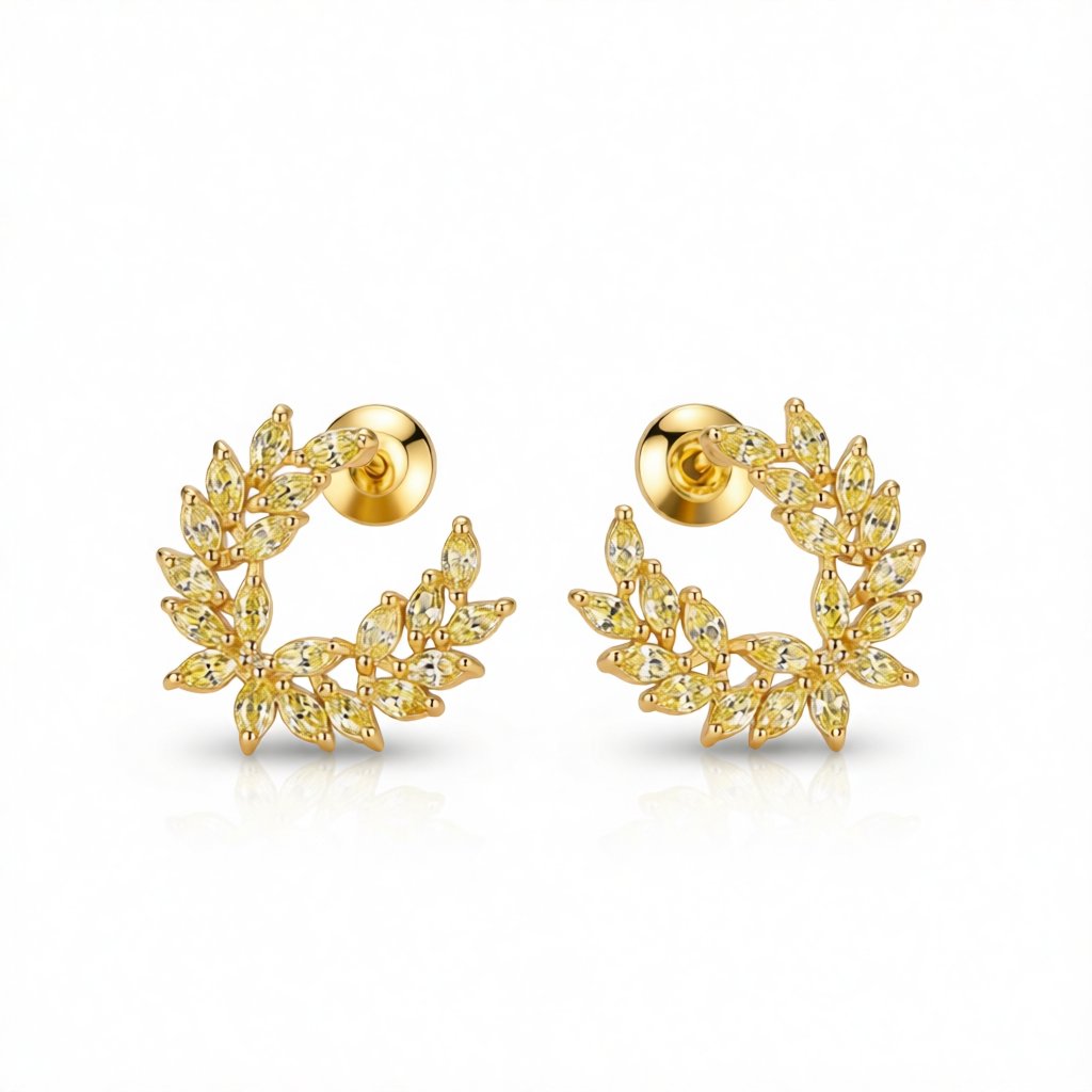 Crystal and 18K Gold-Plated Branch Stud Earrings, gold stud earrings for women, elegant gift for her, side view