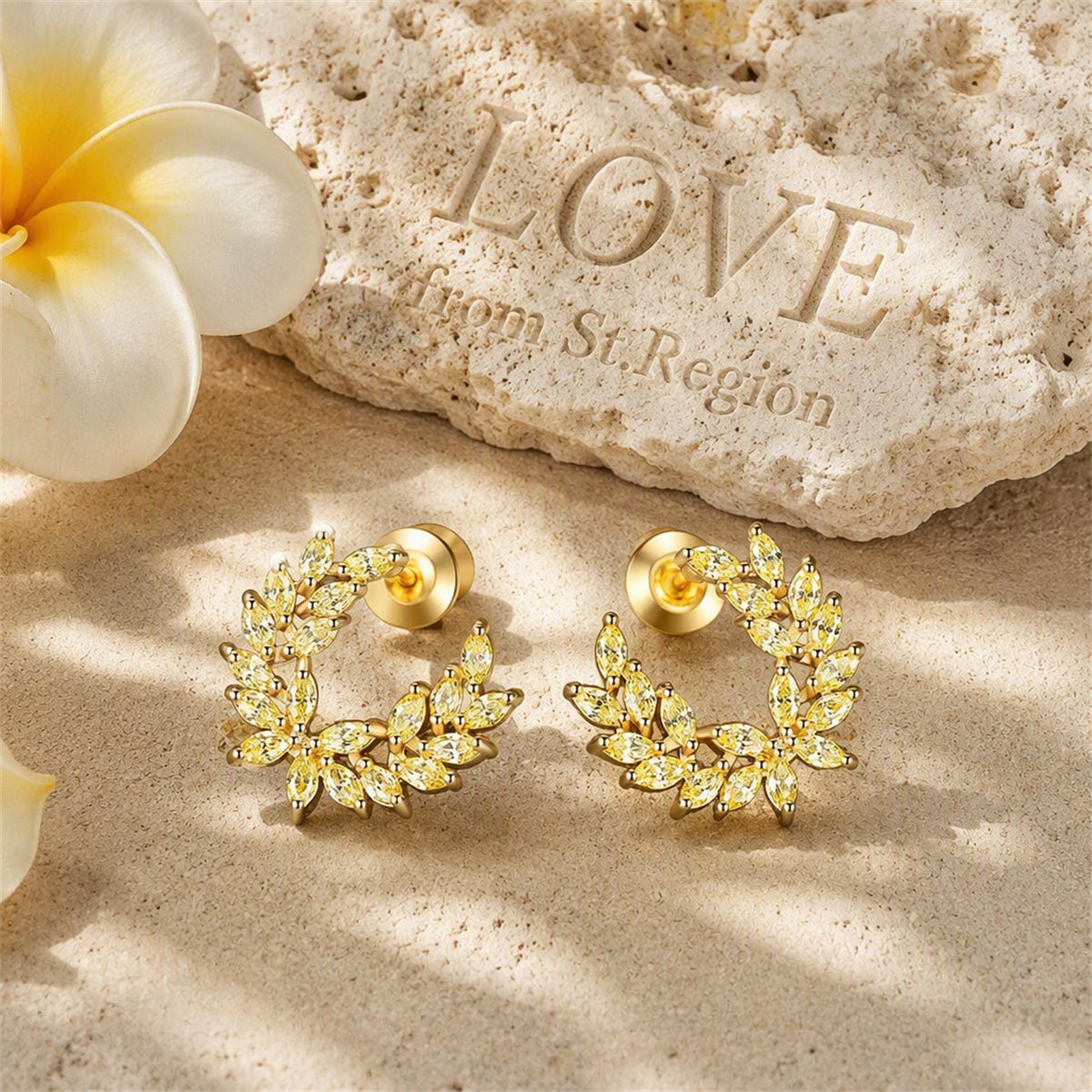 Crystal and 18K Gold-Plated Branch Stud Earrings, gold stud earrings for women, elegant gift for her, lifestyle look