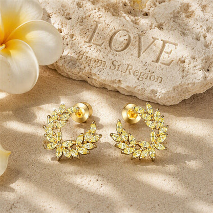 Crystal and 18K Gold-Plated Branch Stud Earrings, gold stud earrings for women, elegant gift for her, lifestyle look