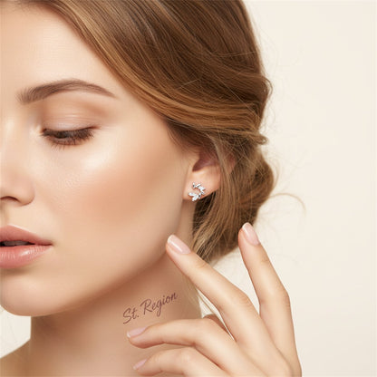 Crystal and Silver-Plated Botanical Stud Earrings, silver stud earrings for women, elegant gift for her, styled look