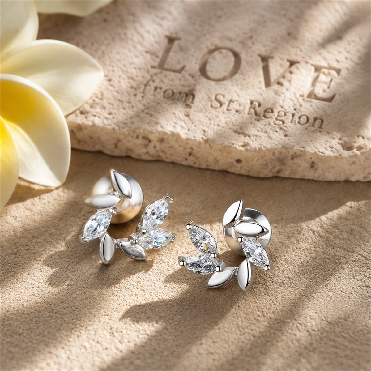 Crystal and Silver-Plated Botanical Stud Earrings, silver stud earrings for women, elegant gift for her, lifestyle look