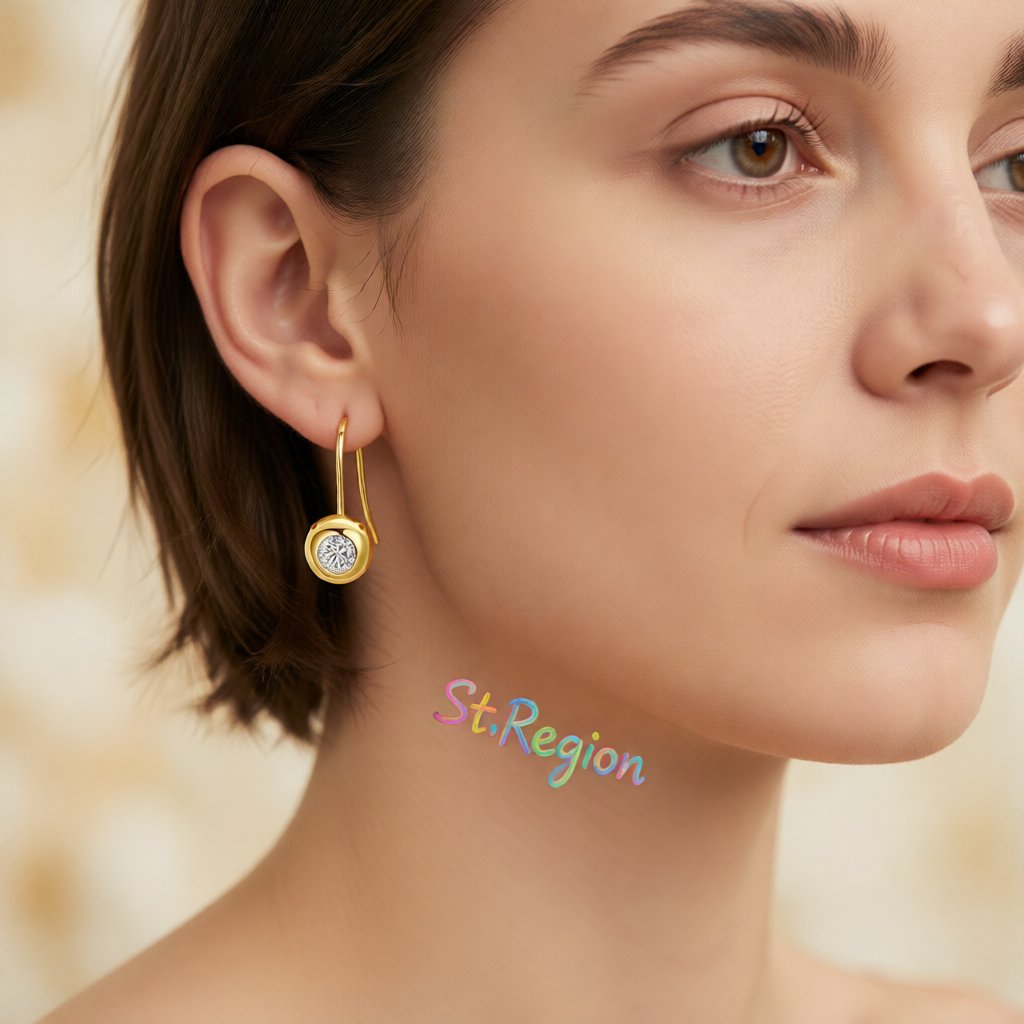 Cubic Zirconia and 18K Gold-Plated Round Hook Drop Earrings, gold drop earrings for women, botanical inspired, styled look