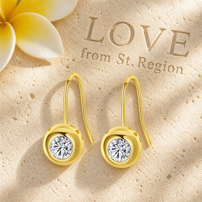 Cubic Zirconia and 18K Gold-Plated Round Hook Drop Earrings, gold drop earrings for women, botanical inspired, lifestyle look