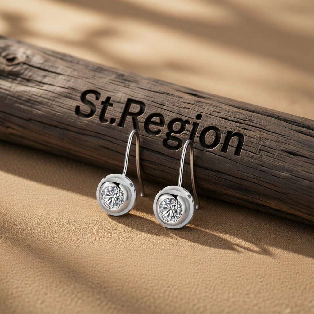 Cubic Zirconia and Silver-Plated Round Hook Earrings, silver drop earrings for women, elegant gift for her, front view
