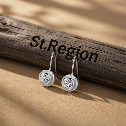 Cubic Zirconia and Silver-Plated Round Hook Earrings, silver drop earrings for women, elegant gift for her, front view