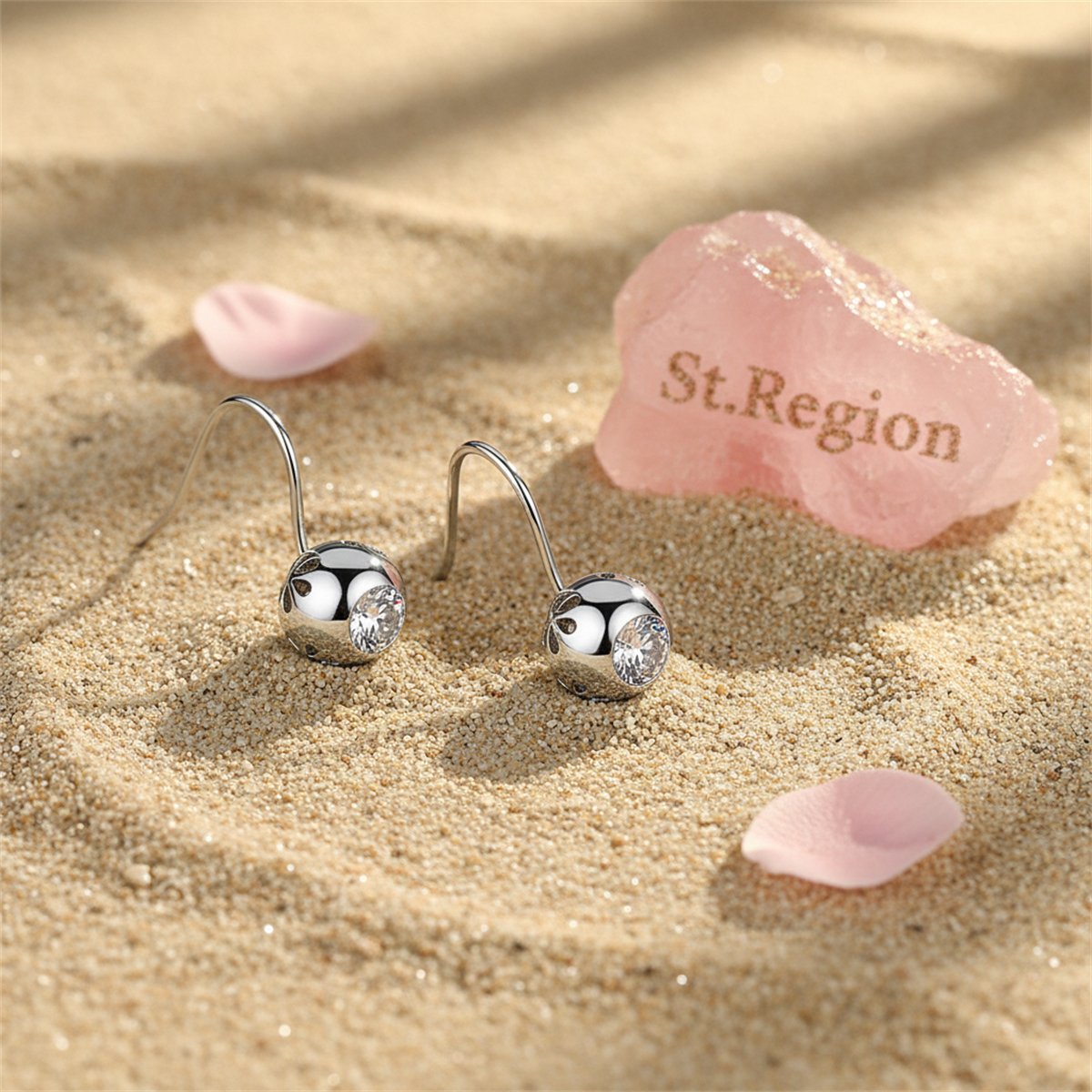 Cubic Zirconia and Silver-Plated Round Hook Earrings, silver drop earrings for women, elegant gift for her, detail close-up