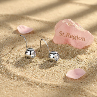 Cubic Zirconia and Silver-Plated Round Hook Earrings, silver drop earrings for women, elegant gift for her, detail close-up