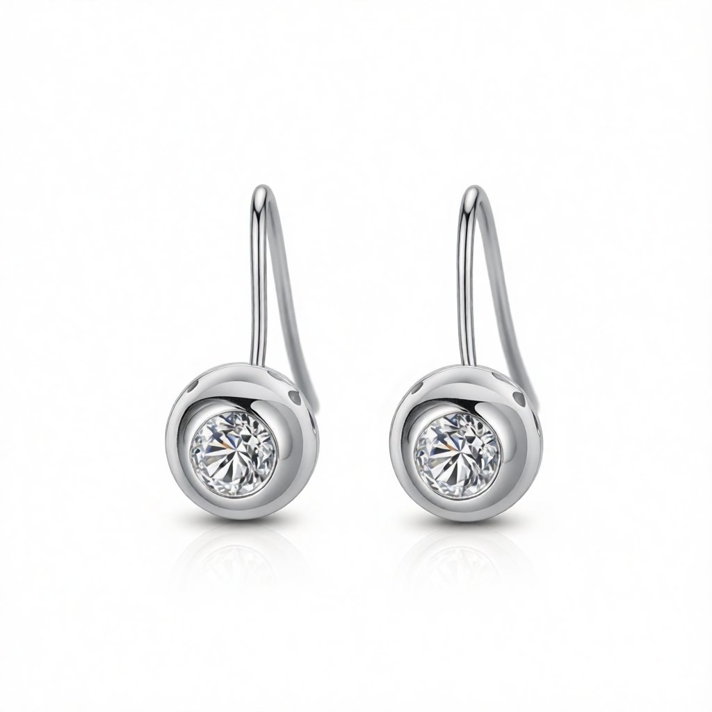 Cubic Zirconia and Silver-Plated Round Hook Earrings, silver drop earrings for women, elegant gift for her, side view