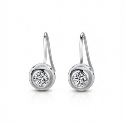 Cubic Zirconia and Silver-Plated Round Hook Earrings, silver drop earrings for women, elegant gift for her, side view