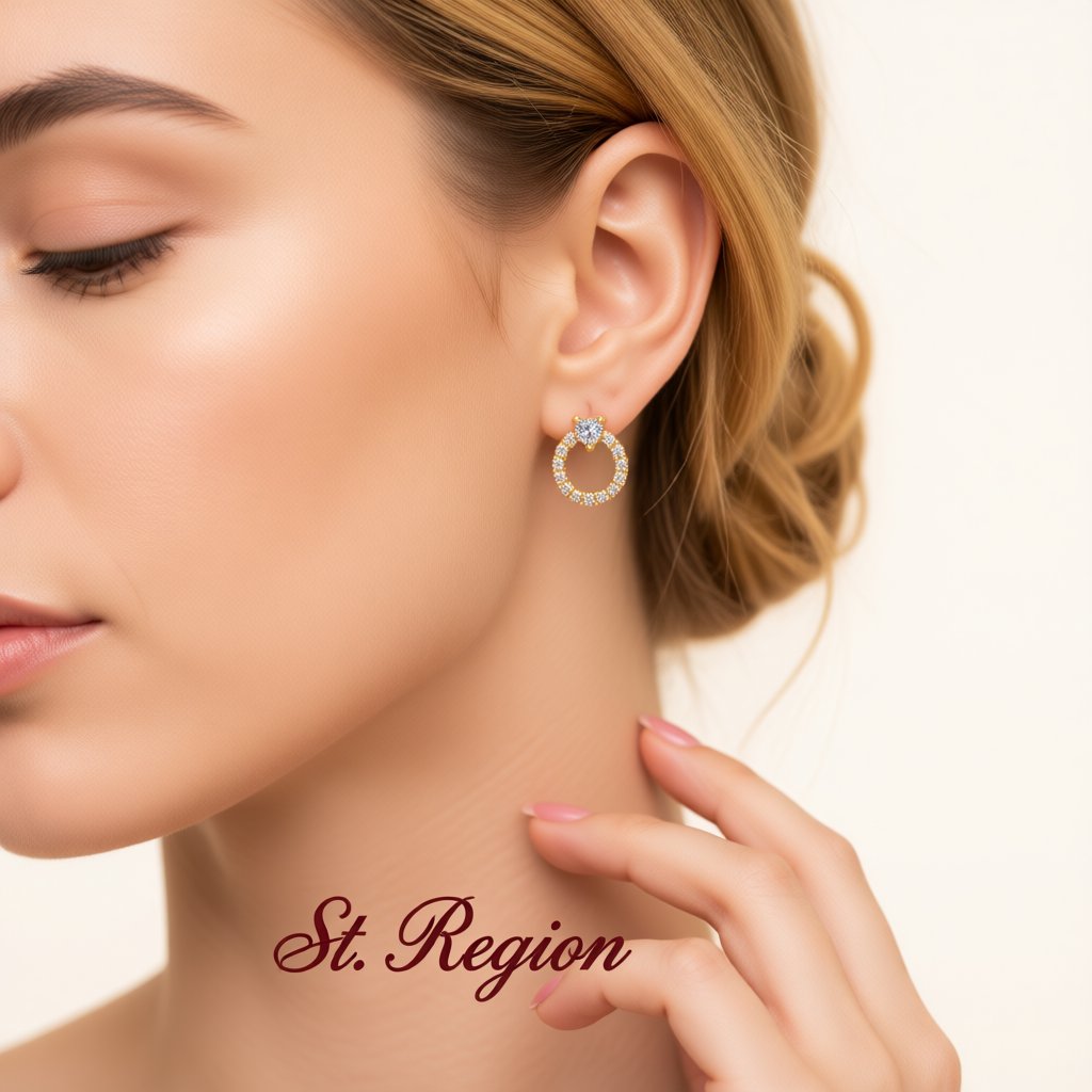 Crystal and Cubic Zirconia Heart Circle Stud Earrings, stud earrings for women, vintage-inspired design, styled look