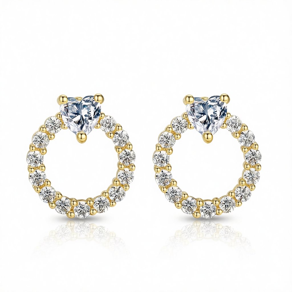 Crystal and Cubic Zirconia Heart Circle Stud Earrings, stud earrings for women, vintage-inspired design, side view