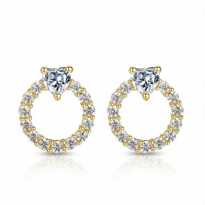 Crystal and Cubic Zirconia Heart Circle Stud Earrings, stud earrings for women, vintage-inspired design, side view