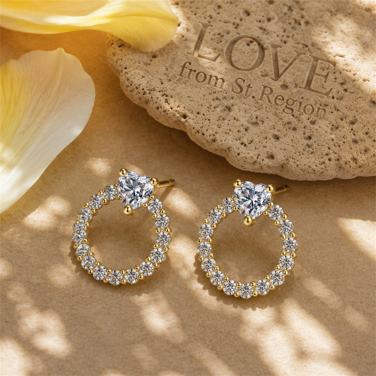 Crystal and Cubic Zirconia Heart Circle Stud Earrings, stud earrings for women, vintage-inspired design, lifestyle look