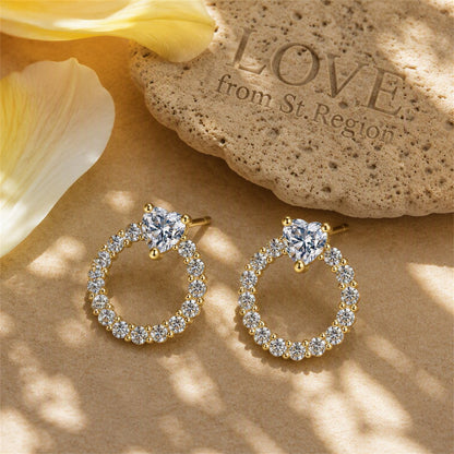 Crystal and Cubic Zirconia Heart Circle Stud Earrings, stud earrings for women, vintage-inspired design, lifestyle look