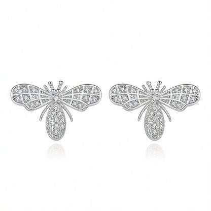 Cubic Zirconia and Silver-Plated Bee Stud Earrings, silver stud earrings for women, everyday style, side view
