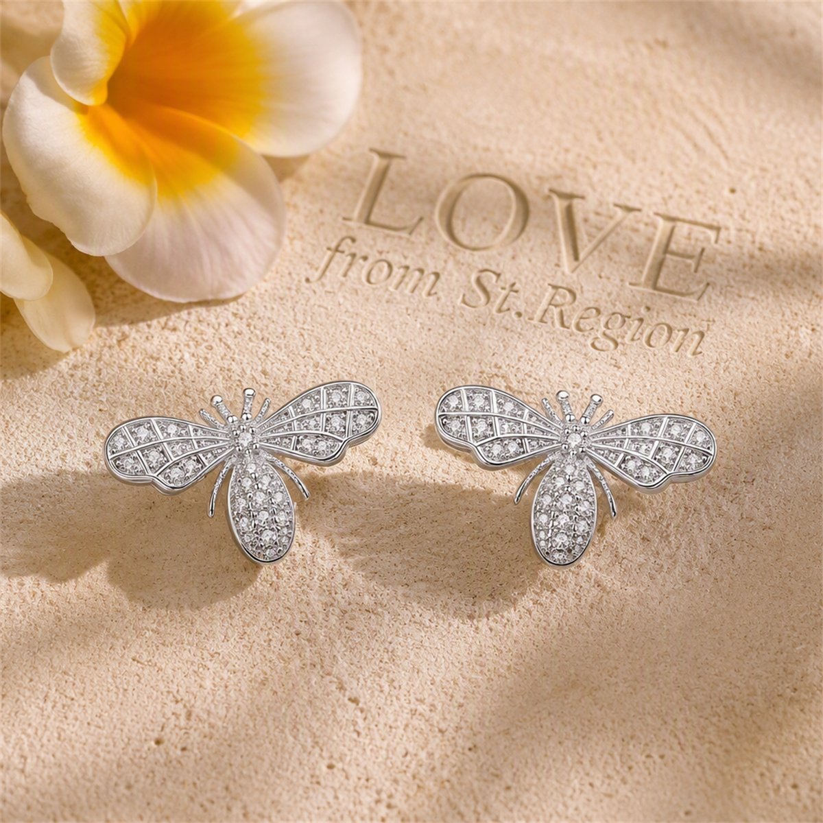 Cubic Zirconia and Silver-Plated Bee Stud Earrings, silver stud earrings for women, everyday style, lifestyle look