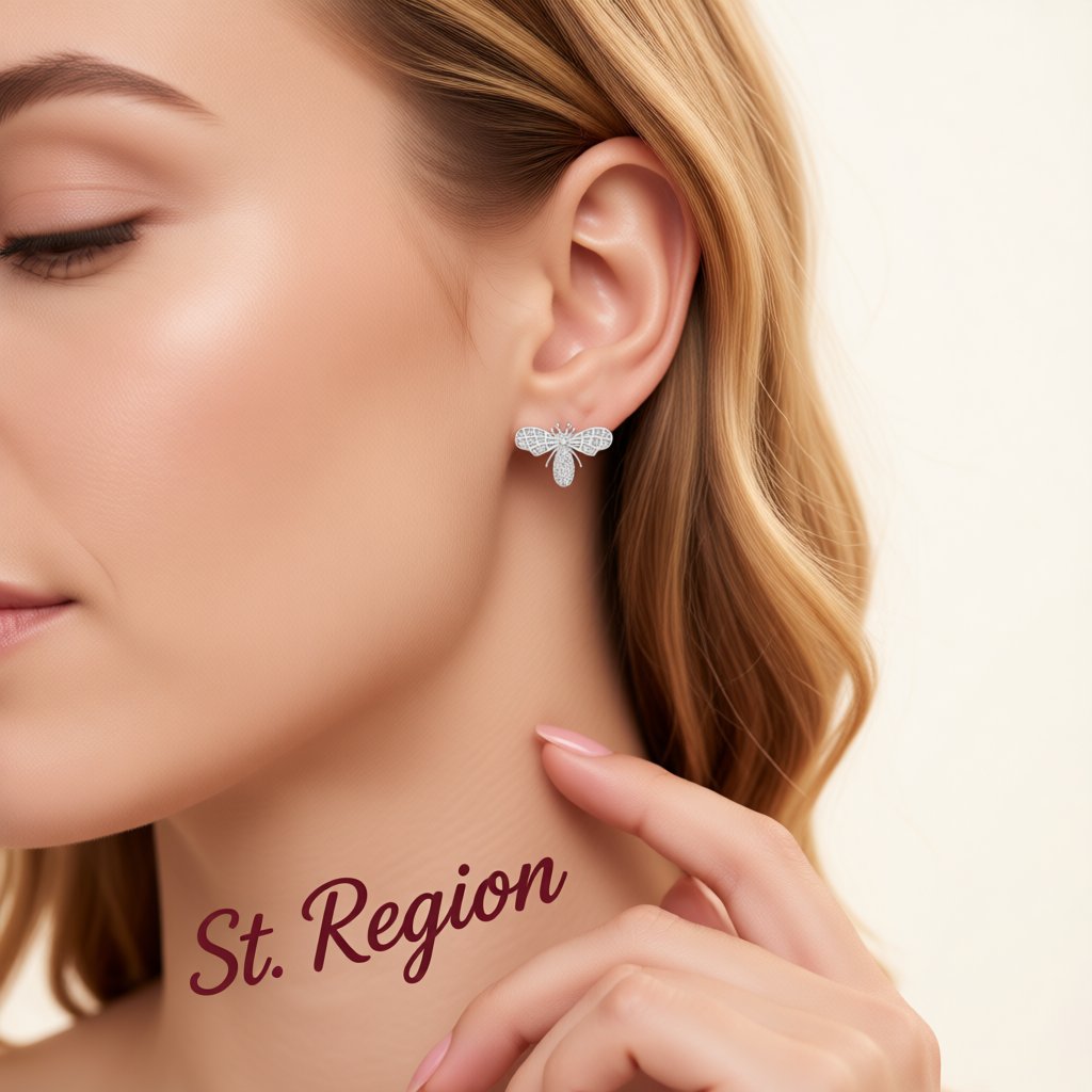 Cubic Zirconia and Silver-Plated Bee Stud Earrings, silver stud earrings for women, everyday style, styled look