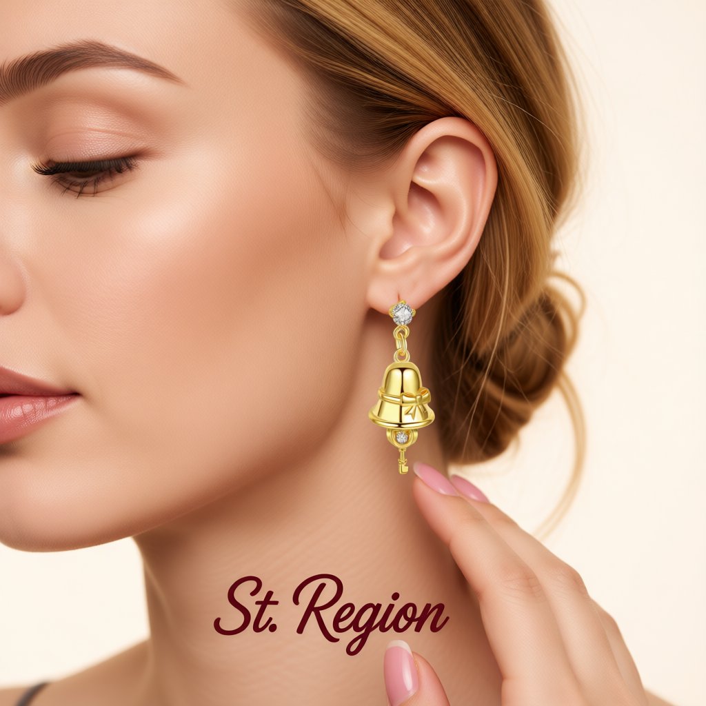 Cubic Zirconia and 18K Gold-Plated Jingle Bell Drop Earrings, gold drop earrings for women, everyday style, styled look