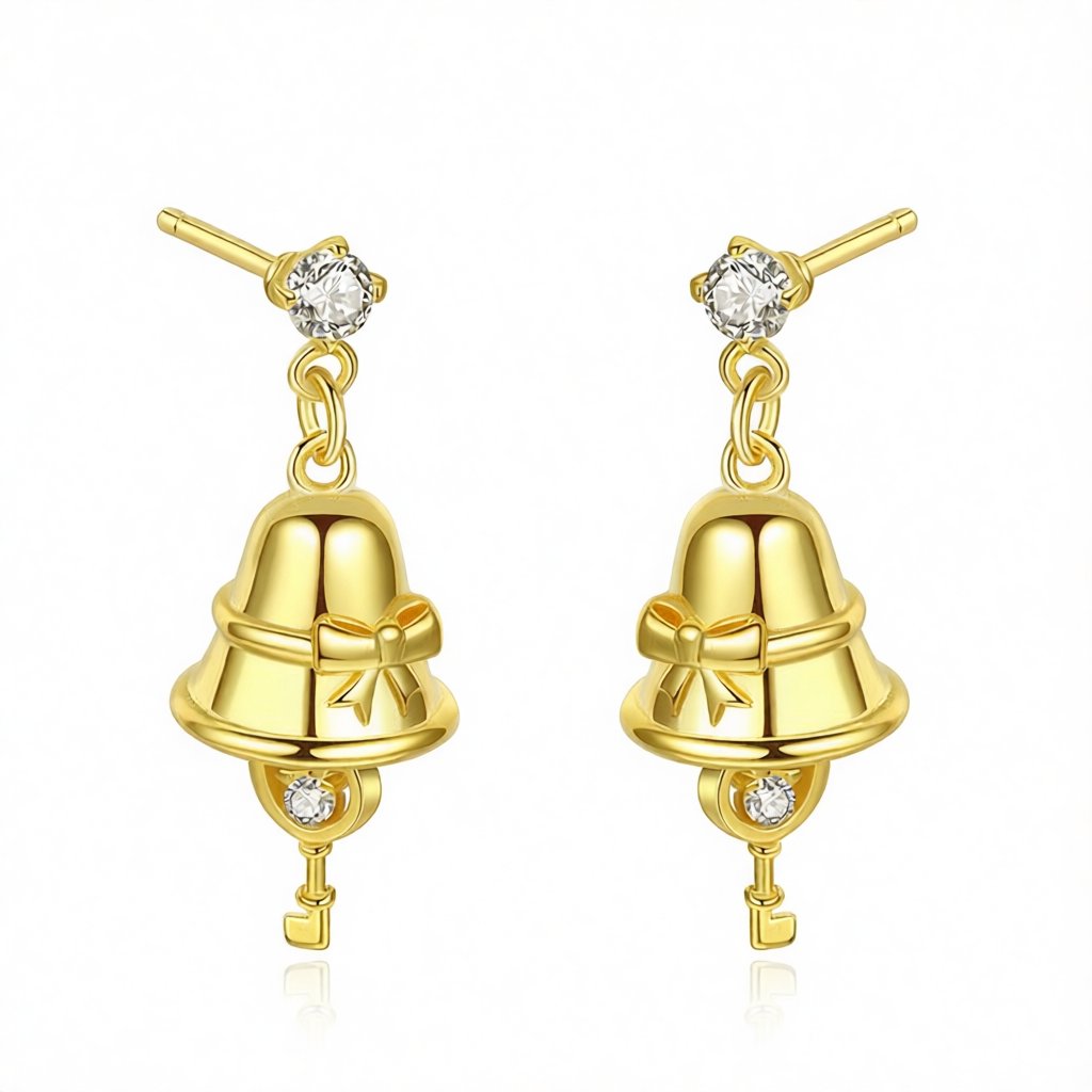 Cubic Zirconia and 18K Gold-Plated Jingle Bell Drop Earrings, gold drop earrings for women, everyday style, side view
