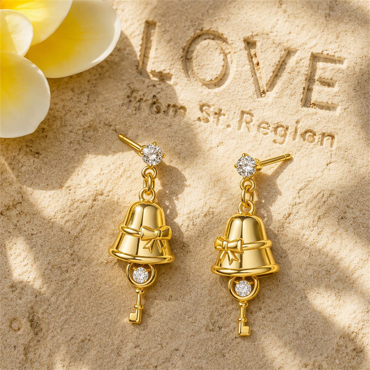 Cubic Zirconia and 18K Gold-Plated Jingle Bell Drop Earrings, gold drop earrings for women, everyday style, lifestyle look