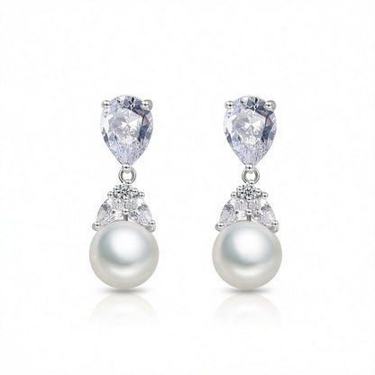 Pearl and Crystal Silver-Plated Drop Earrings, silver drop earrings for women, everyday style, side view