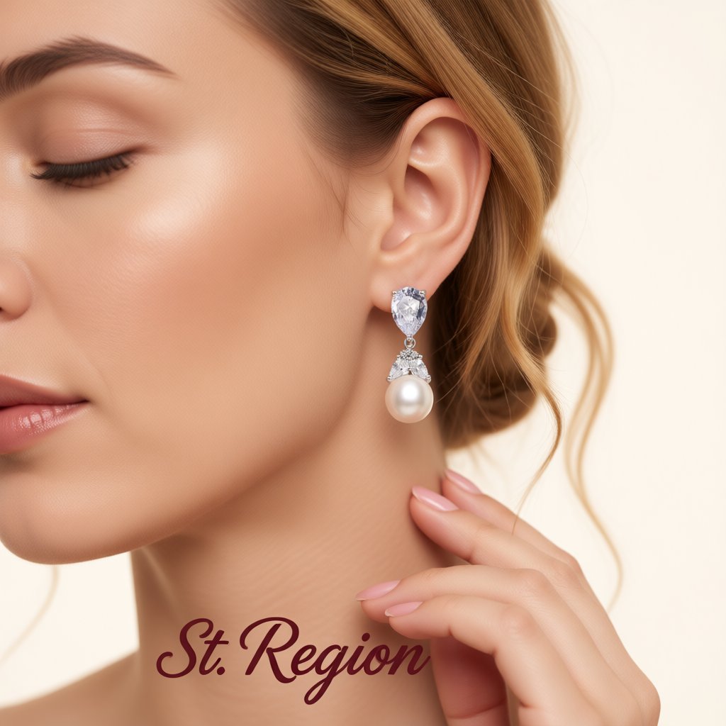 Pearl and Crystal Silver-Plated Drop Earrings, silver drop earrings for women, everyday style, styled look