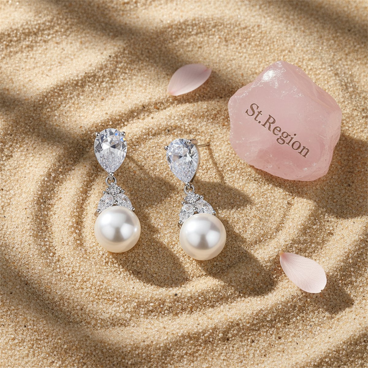 Pearl and Crystal Silver-Plated Drop Earrings, silver drop earrings for women, everyday style, detail close-up