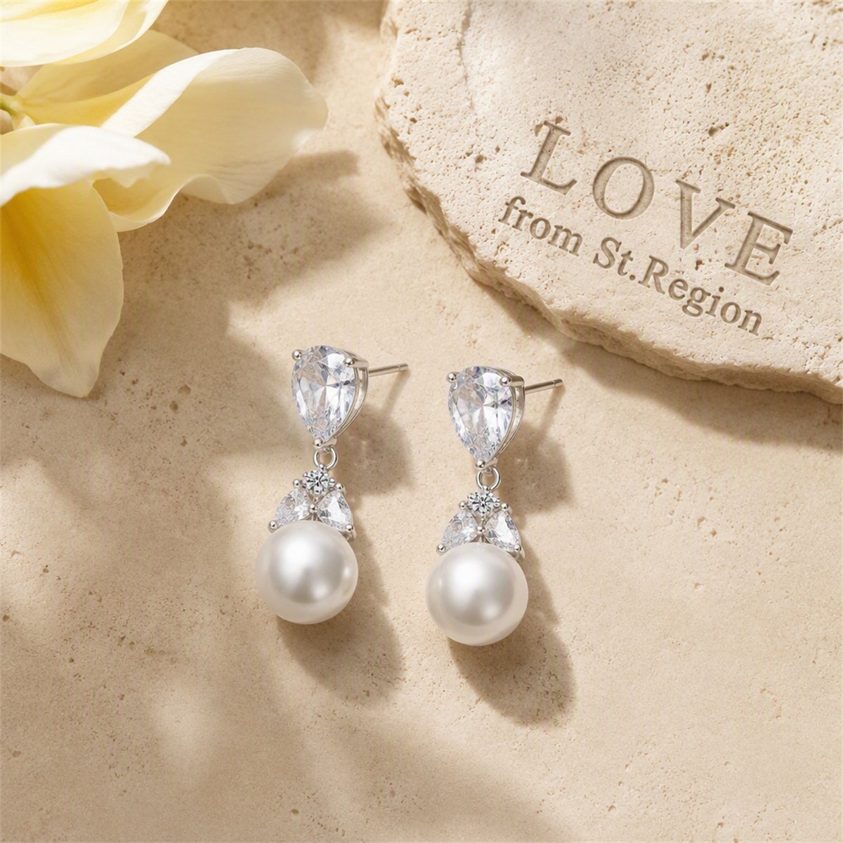 Pearl and Crystal Silver-Plated Drop Earrings, silver drop earrings for women, everyday style, lifestyle look