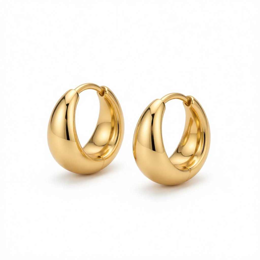 18K Gold-Plated Oval Huggie Earrings, gold huggie earrings, everyday style, side view