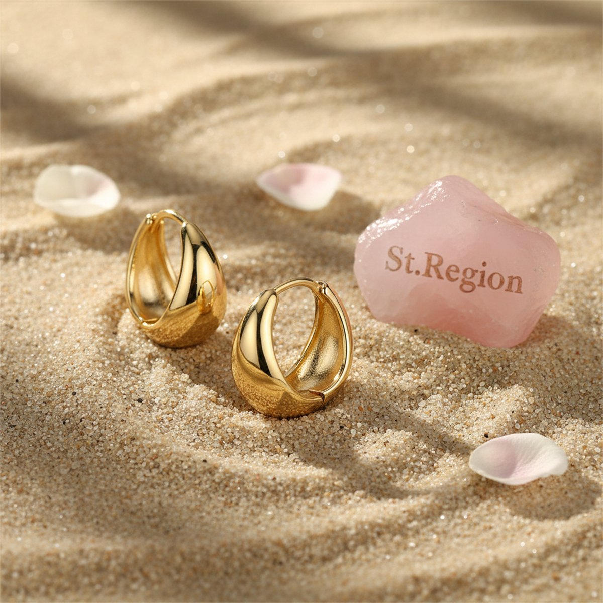 18K Gold-Plated Oval Huggie Earrings, gold huggie earrings, everyday style, detail close-up