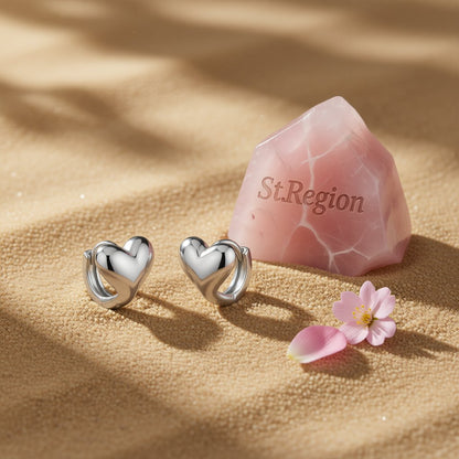 Silver-Plated Heart Huggie Earrings, silver huggie earrings, elegant gift for her, detail close-up