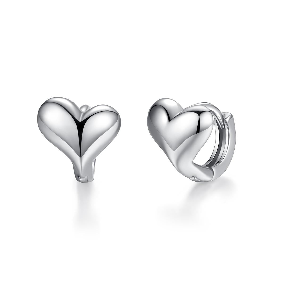Silver-Plated Heart Huggie Earrings, silver huggie earrings, elegant gift for her, side view