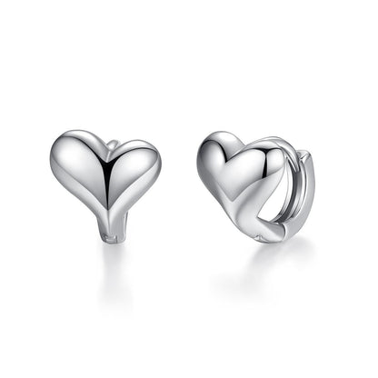 Silver-Plated Heart Huggie Earrings, silver huggie earrings, elegant gift for her, side view
