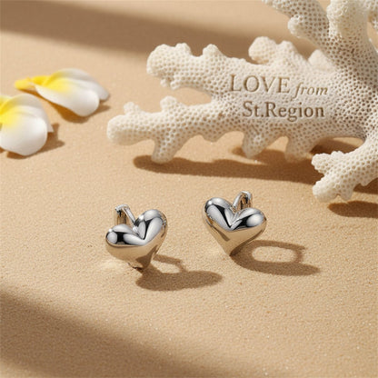 Silver-Plated Heart Huggie Earrings, silver huggie earrings, elegant gift for her, lifestyle look