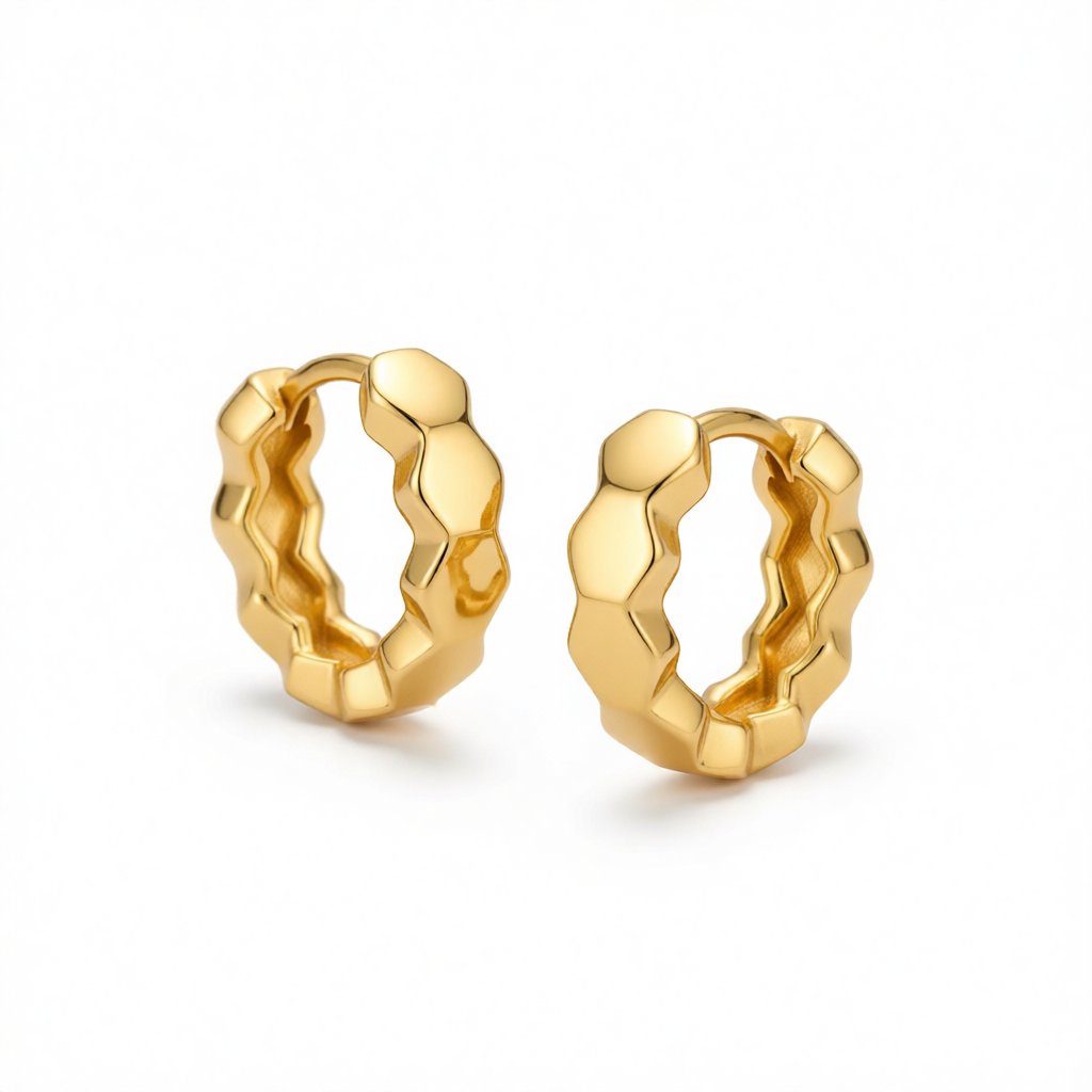 18K Gold-Plated Hexagon Huggie Earrings, gold huggie earrings, everyday style, side view