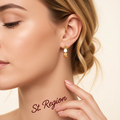 18K Gold-Plated Hexagon Huggie Earrings, gold huggie earrings, everyday style, styled look