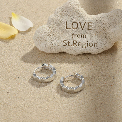 Silver-Plated Hexagon Huggie Earrings, silver huggie earrings, botanical inspired, lifestyle look