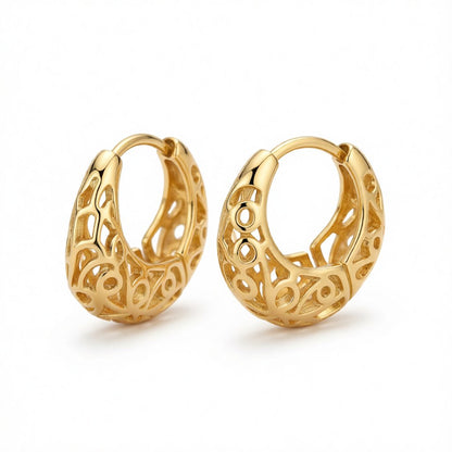 18K Gold-Plated Filigree Huggie Earrings, gold huggie earrings, everyday style, side view