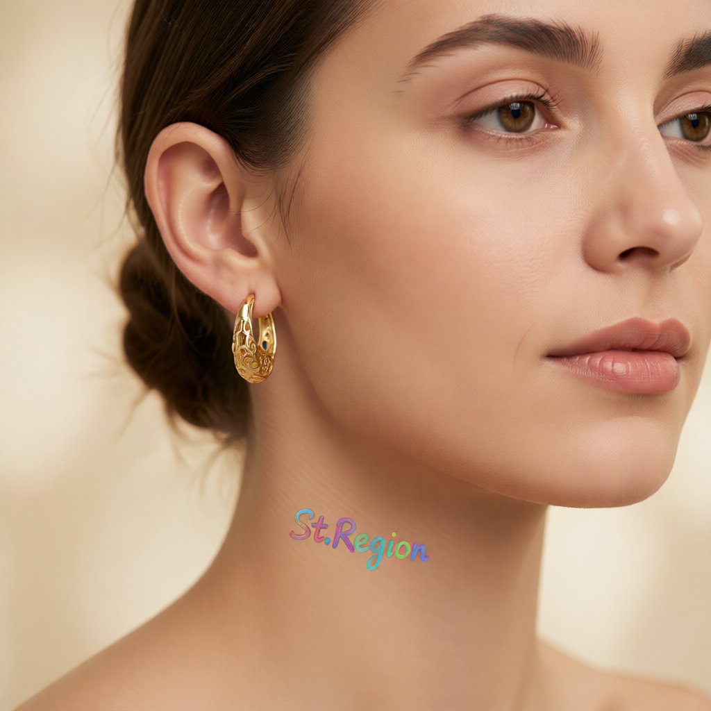 18K Gold-Plated Filigree Huggie Earrings, gold huggie earrings, everyday style, styled look