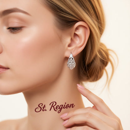 Silver-Plated Filigree Huggie Earrings, silver huggie earrings, elegant gift for her, styled look
