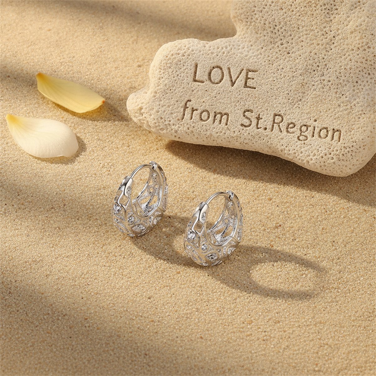 Silver-Plated Filigree Huggie Earrings, silver huggie earrings, elegant gift for her, lifestyle look