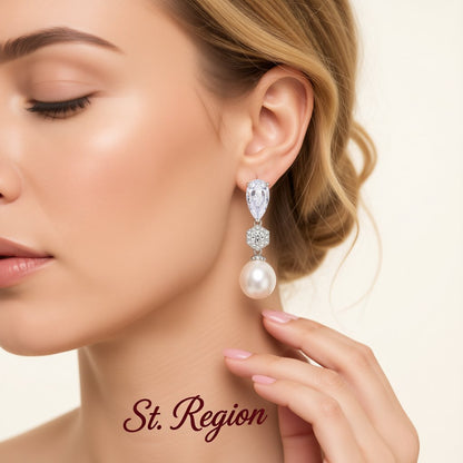Crystal and Pearl Silver-Plated Cubic Zirconia-Accent Drop Earrings, silver drop earrings for women, styled look