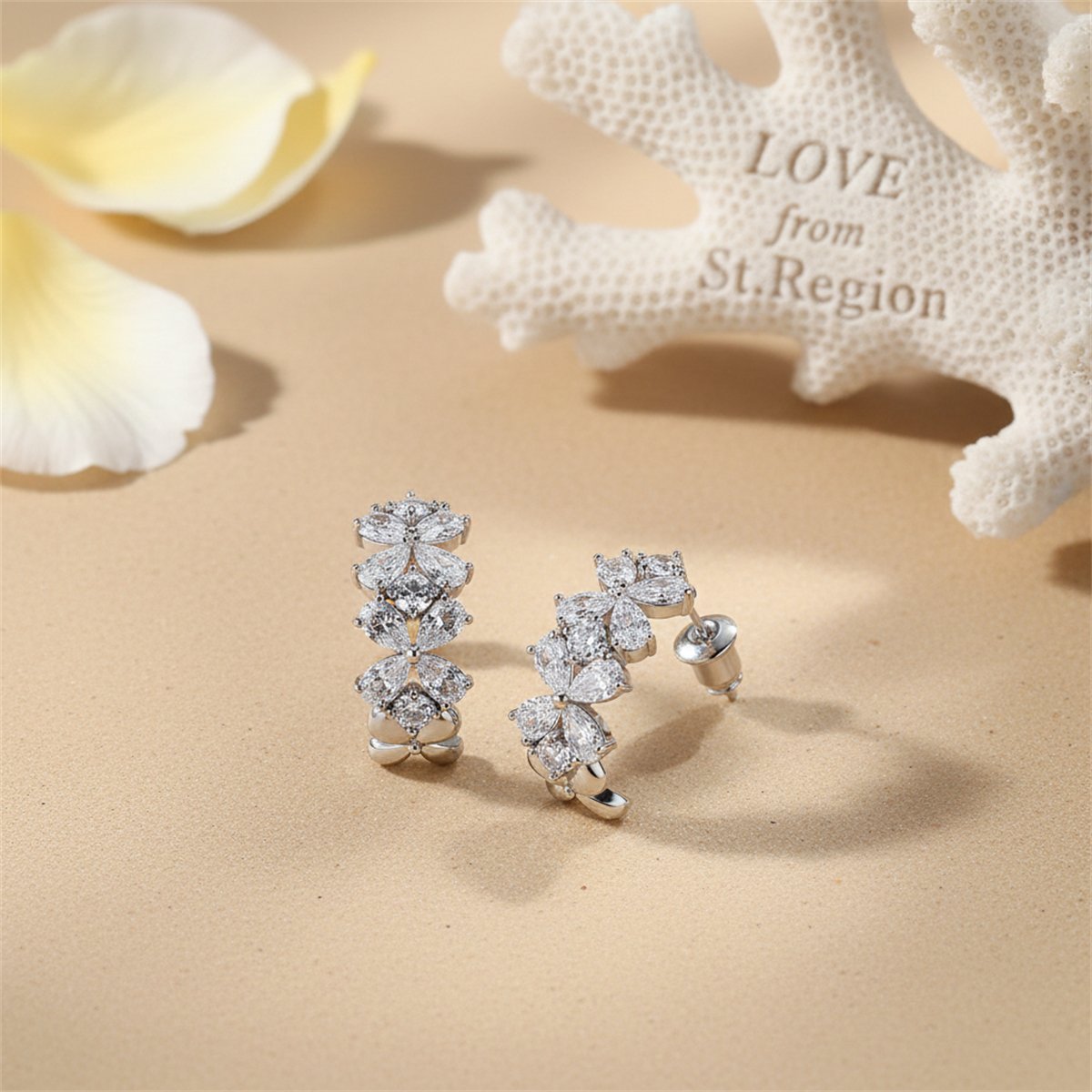 Crystal and Cubic Zirconia Flower Huggie Earrings, huggie earrings, vintage-inspired design, lifestyle look