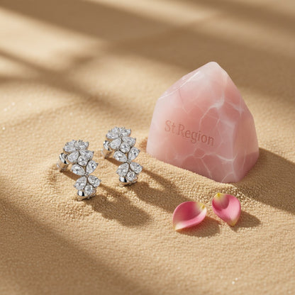 Crystal and Cubic Zirconia Flower Huggie Earrings, huggie earrings, vintage-inspired design, detail close-up
